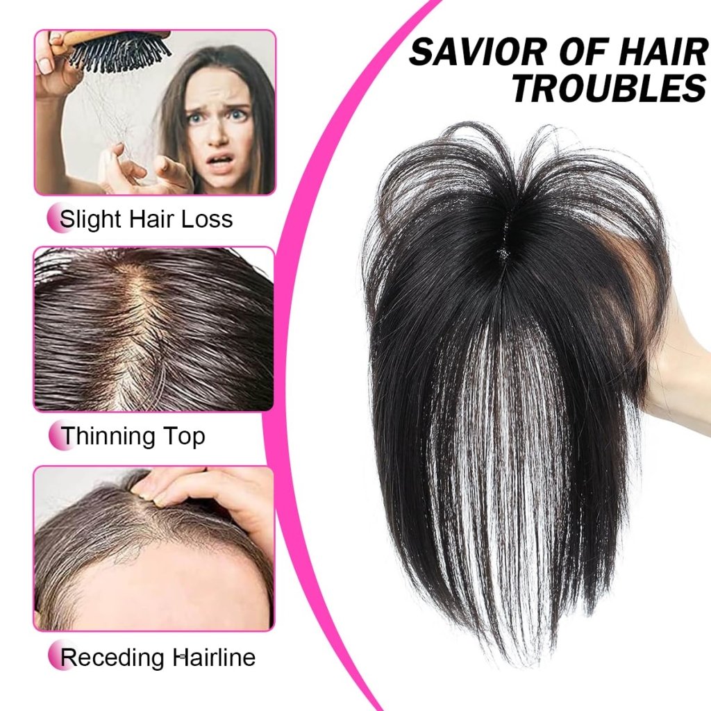 Hair Toppers For Women Real Hair 360° 3D Cover Human Hair Topper Wig with Bangs Hair Pieces