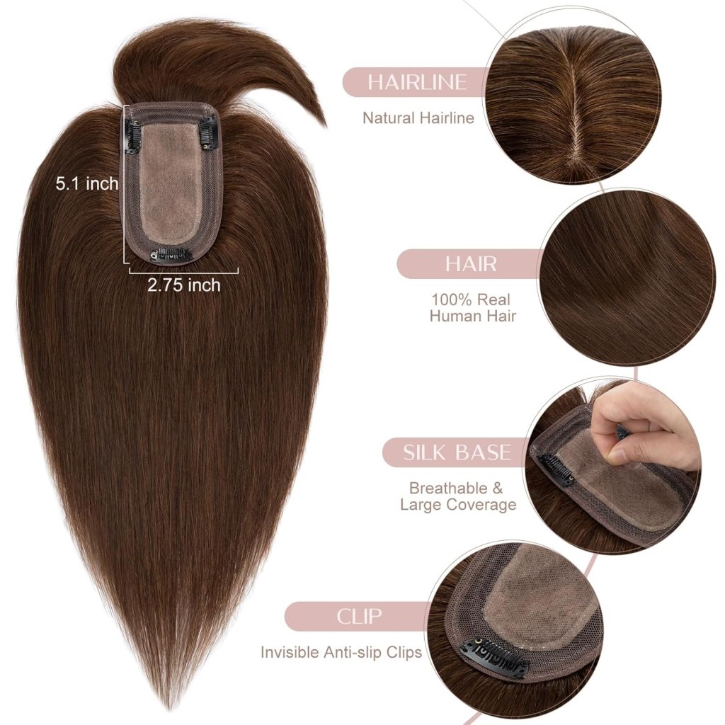 Human Hair Topper with Bangs - Real Human Hair Toppers for Women with Thin Hair