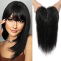 Hair Toppers Real Human Hair 10 inch with Bangs for Women Thinning Hair Dark Grey