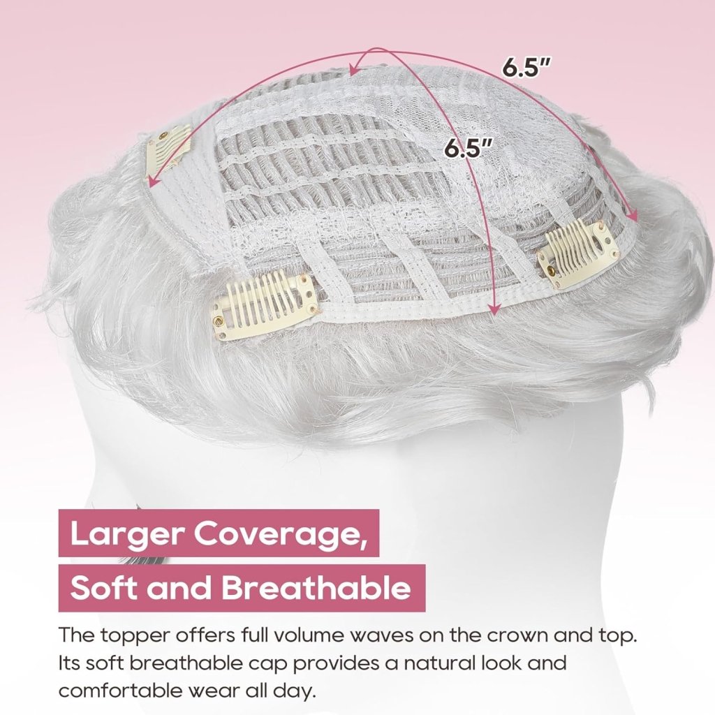 Short Wiglet Hair Topper for Women with Thinning Hair Large Coverage Synthetic Top Grey