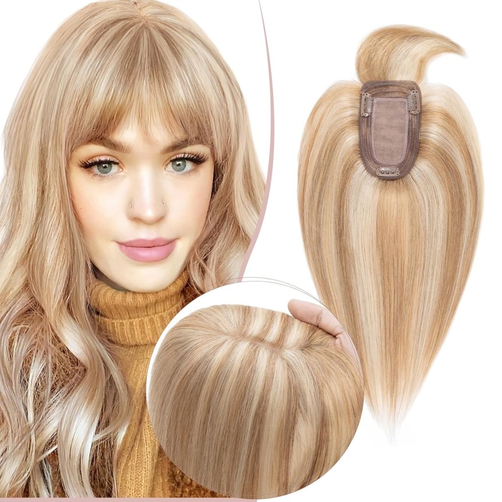Human Hair Topper with Bangs - Real Human Hair Toppers for Women with Thin Hair
