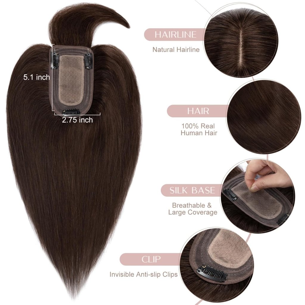 Human Hair Topper with Bangs - Real Human Hair Toppers for Women with Thin Hair