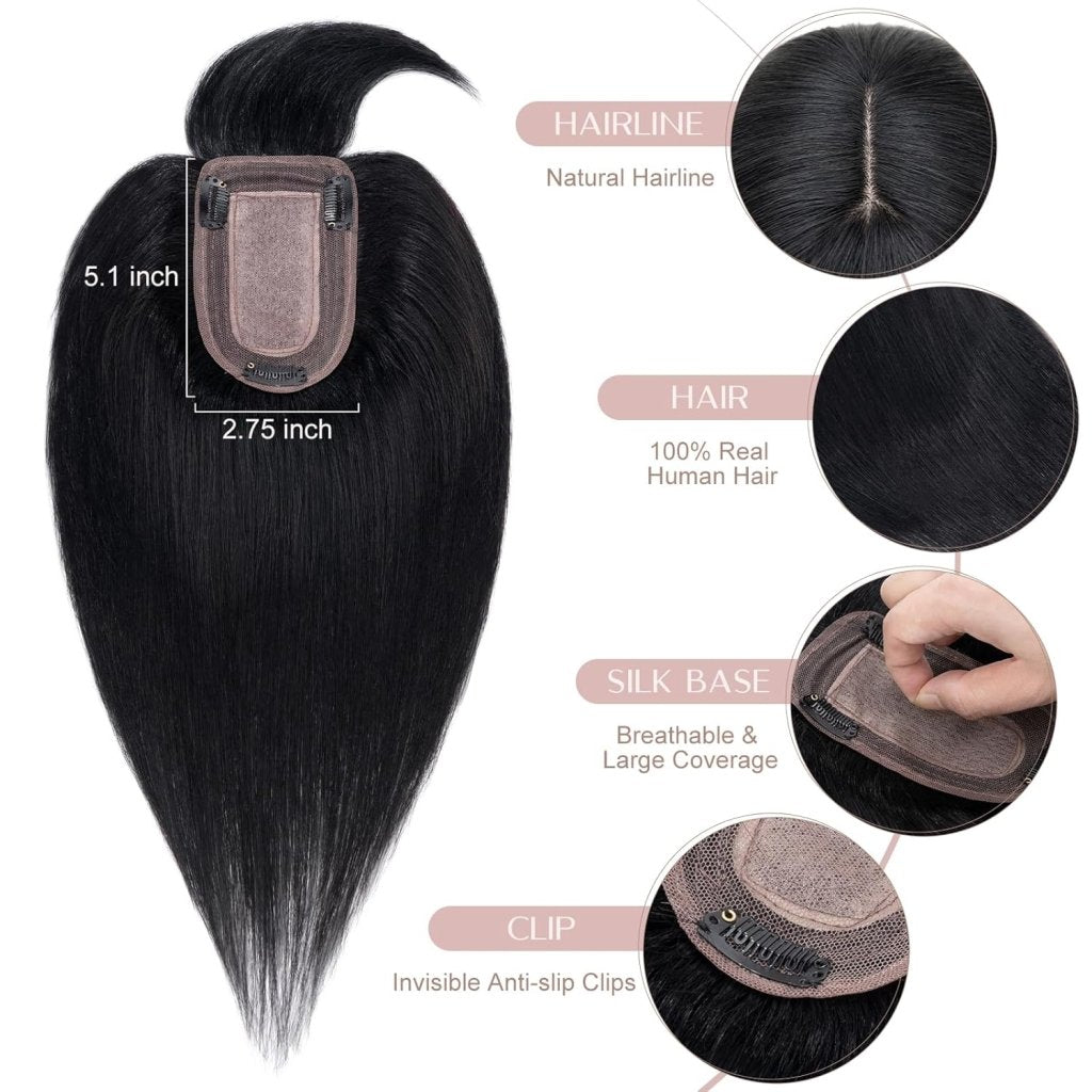 Human Hair Topper with Bangs - Real Human Hair Toppers for Women with Thin Hair