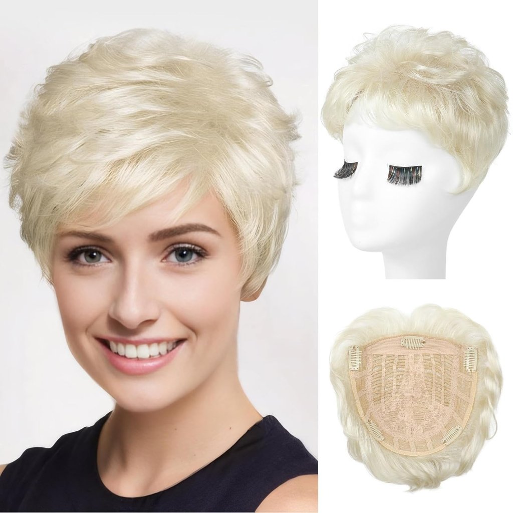 Short Wiglet Hair Topper for Women with Thinning Hair Large Coverage Synthetic Top Grey