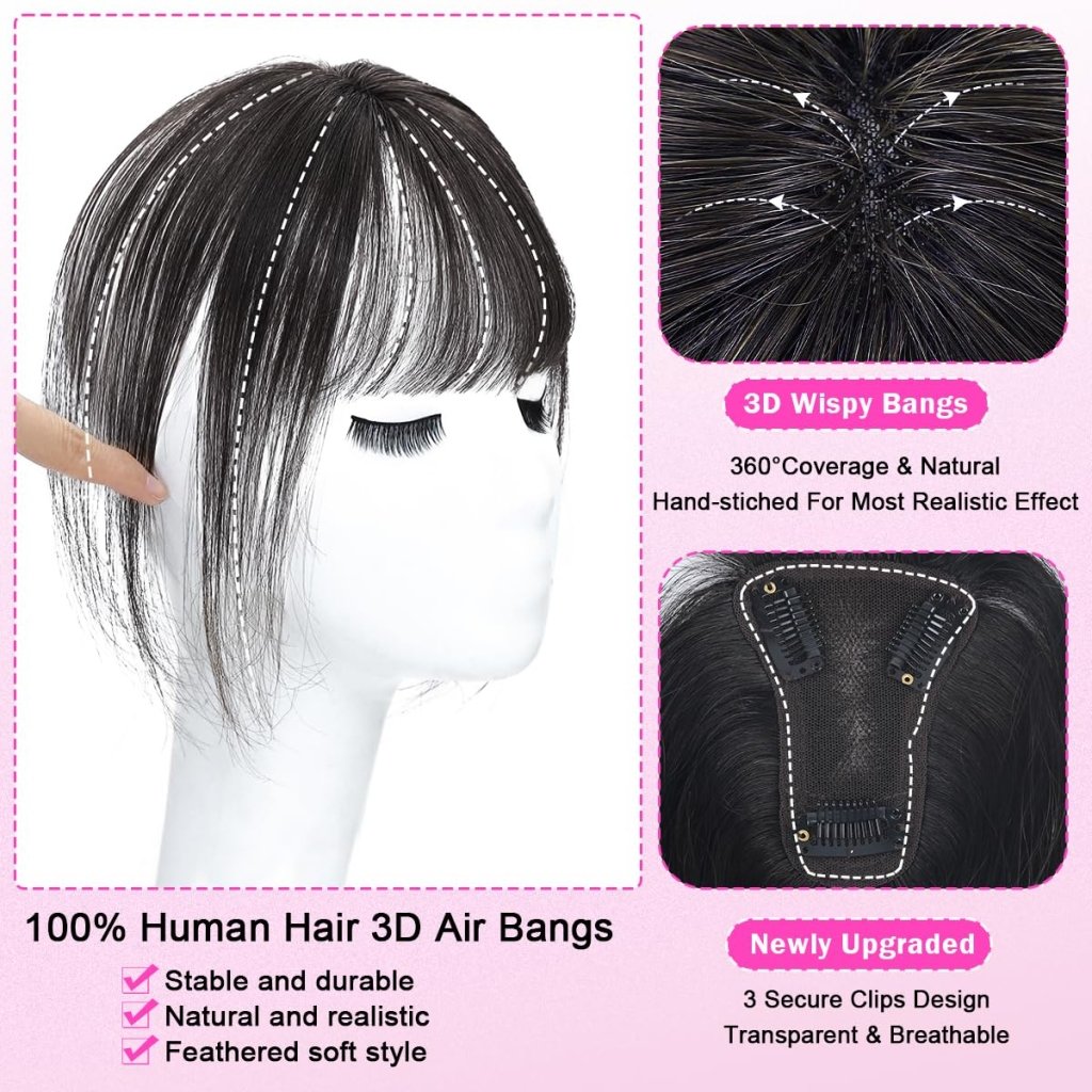 Hair Toppers For Women Real Hair 360° 3D Cover Human Hair Topper Wig with Bangs Hair Pieces