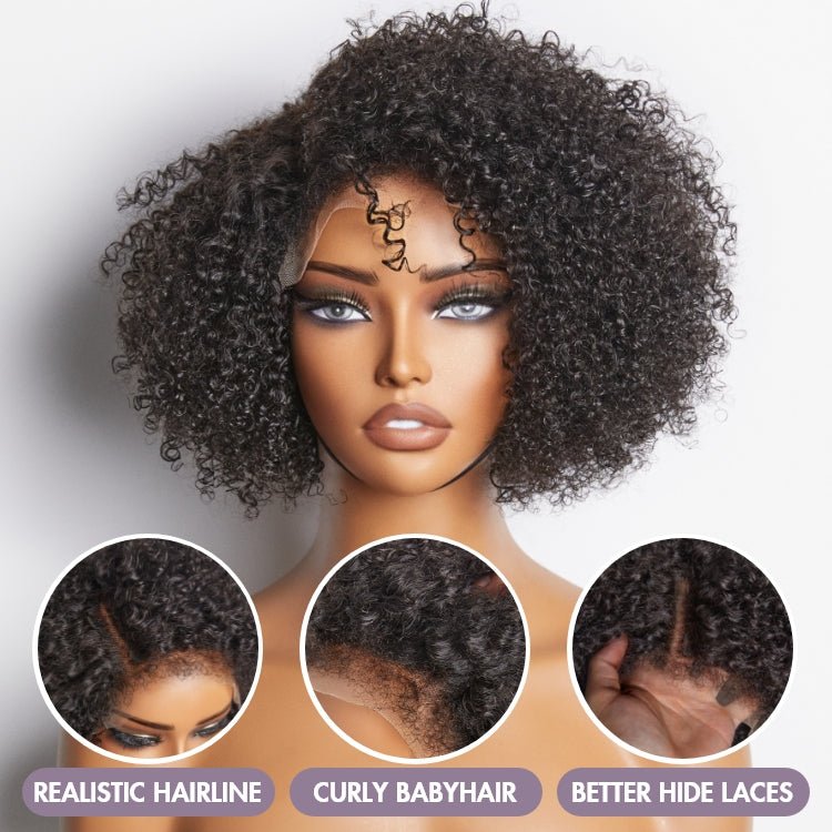 12 inch Natural Looking Kinky Curly Wigs with Baby Hair