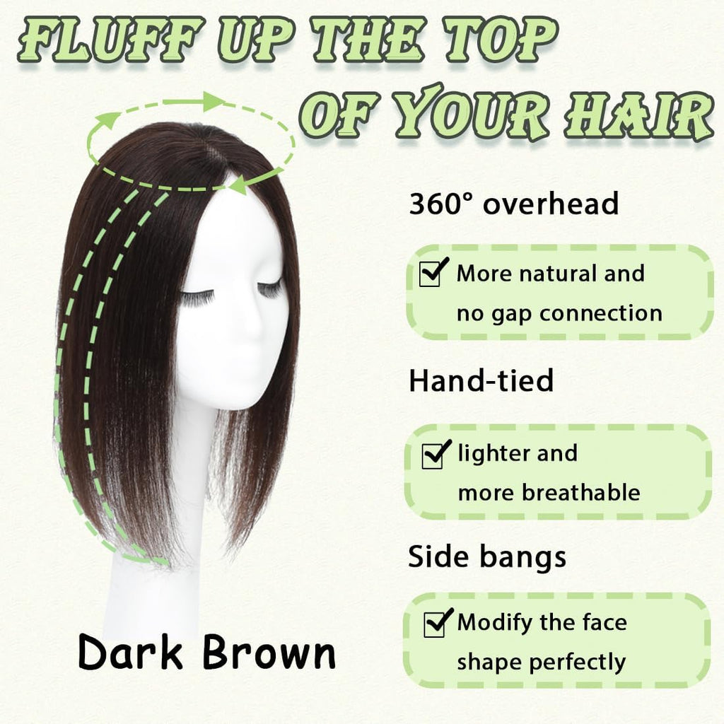 Hair Toppers for Women Real Human Hair 360° No Bangs Upgrade Lace Base Human Hair Toppers