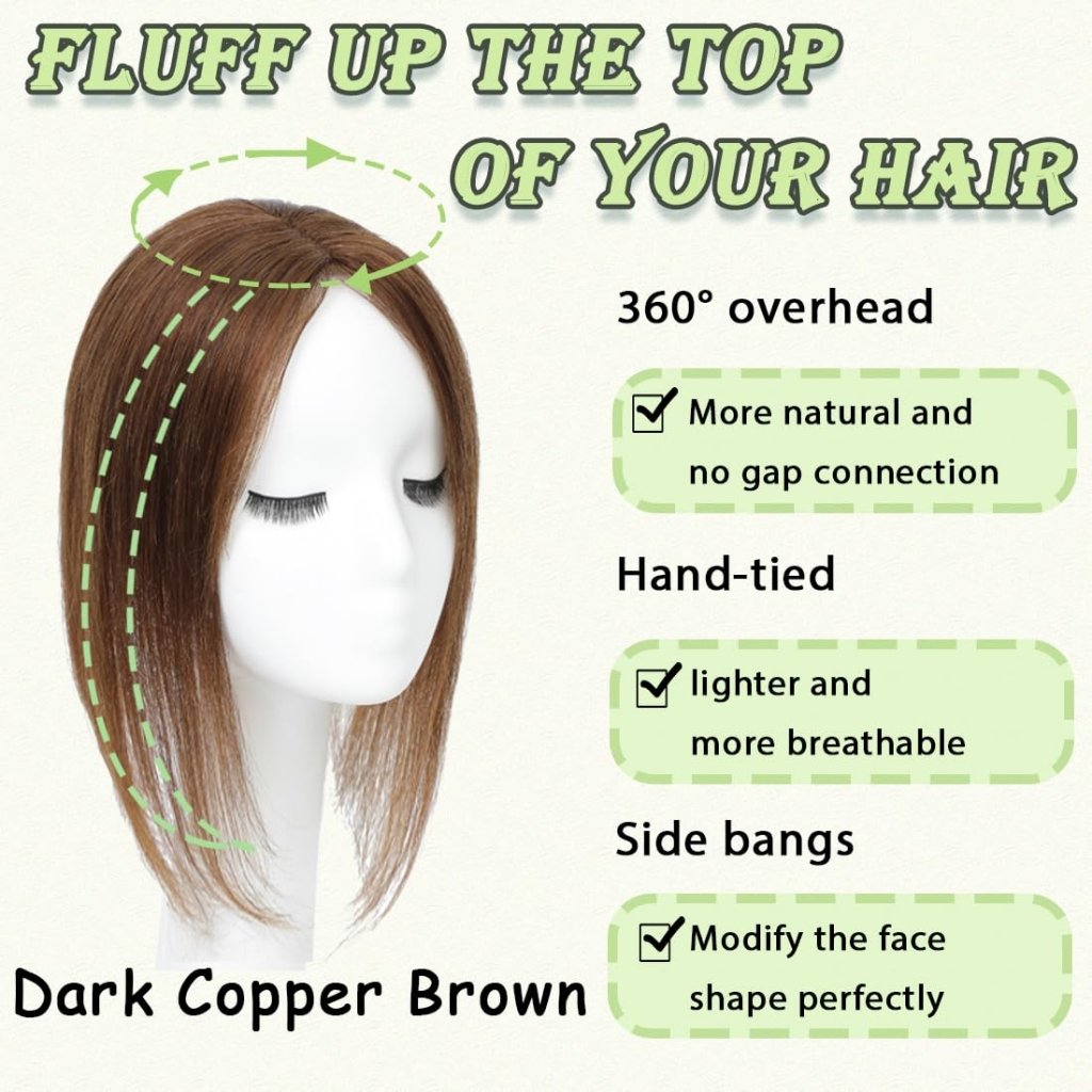 Hair Toppers for Women Real Human Hair 360° No Bangs Upgrade Lace Base Human Hair Toppers