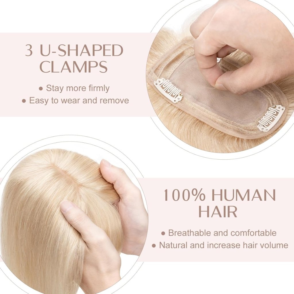 Human Hair Topper with Bangs - Real Human Hair Toppers for Women with Thin Hair