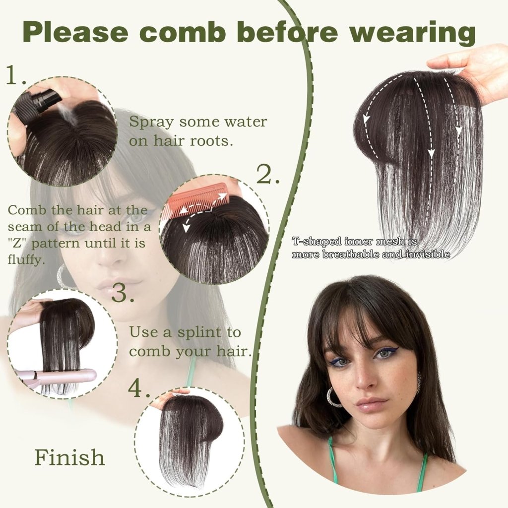 Clip in Bangs 100% Human Hair Toppers 360°3D Hair Pieces Clip On Air Bangs Extensions