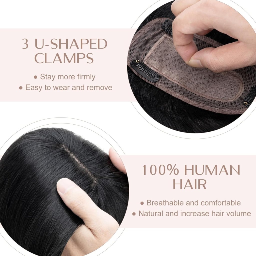 Human Hair Topper with Bangs - Real Human Hair Toppers for Women with Thin Hair