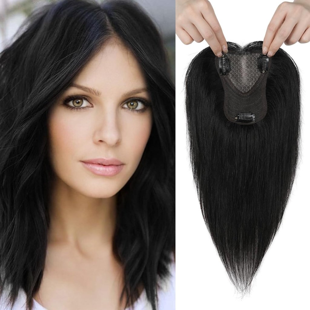 Real Human Hair Topper 10 inch Women Hair Toppers for Thinning Hair Light Grey Wigs