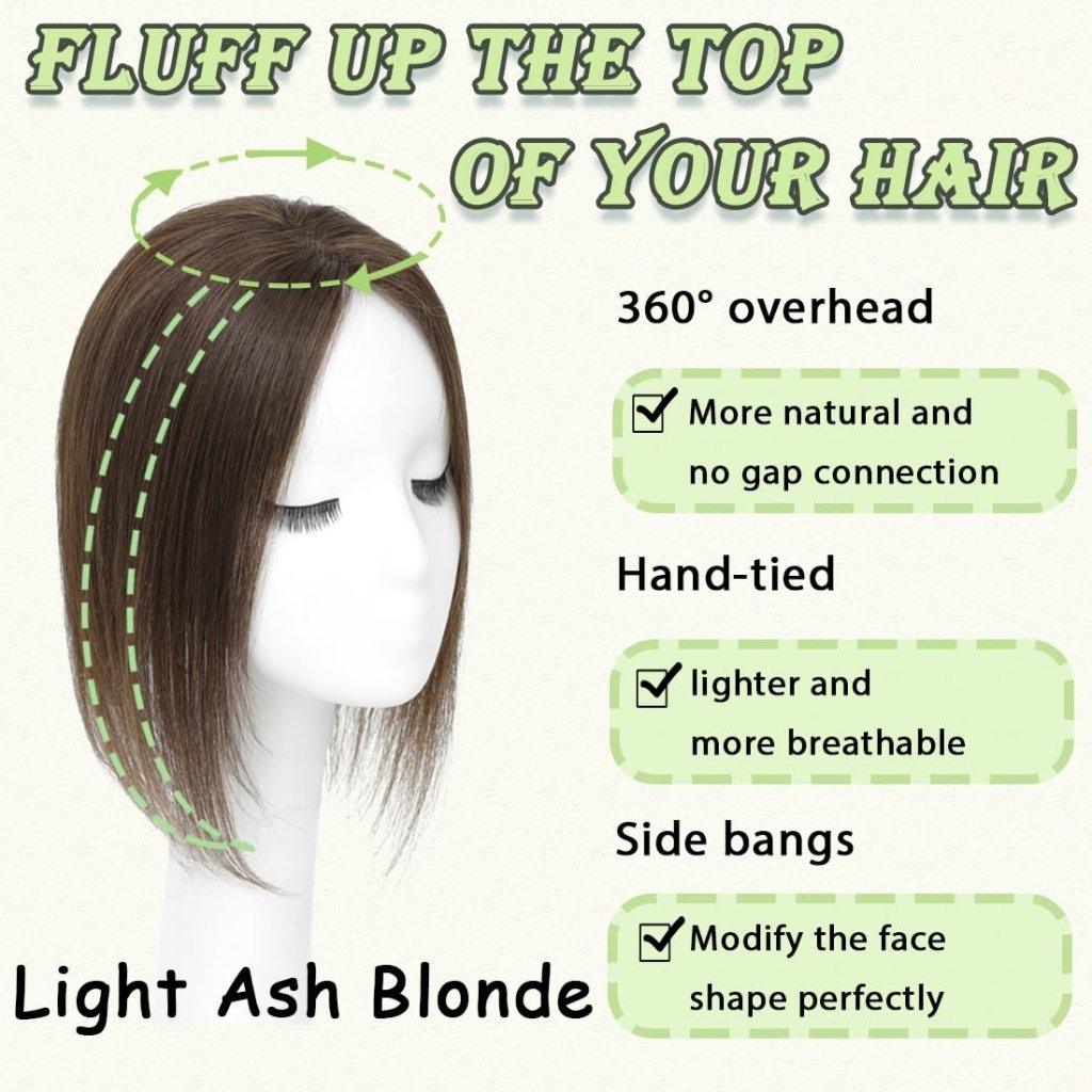 Hair Toppers for Women Real Human Hair 360° No Bangs Upgrade Lace Base Human Hair Toppers