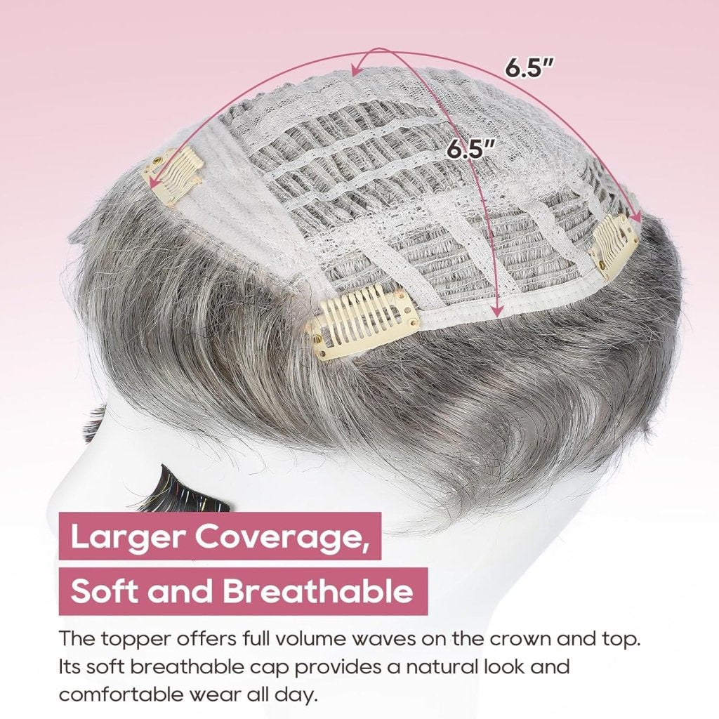 Short Wiglet Hair Topper for Women with Thinning Hair Large Coverage Synthetic Top Grey
