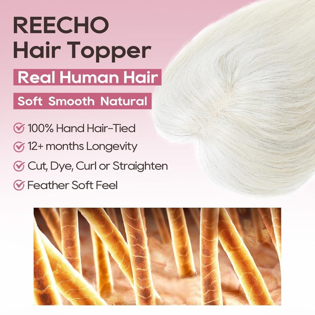 Hair Toppers for Women Real Human Hair Seamless Hair Piece with Bangs