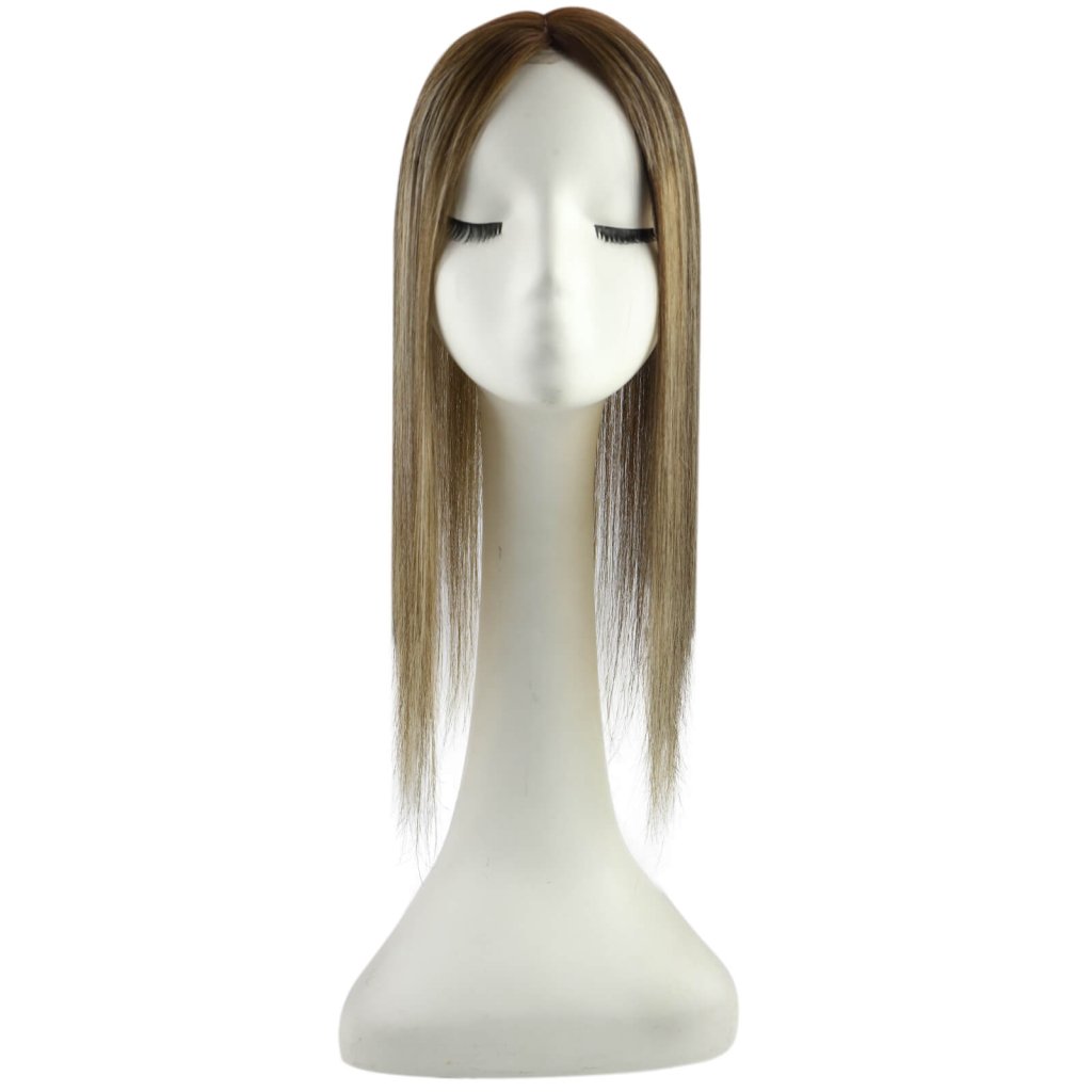 Virgin Hair Topper Medium Base Balayage Brown Mixed Blonde Wigs Hair Piece