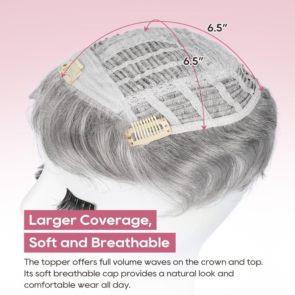Short Wiglet Hair Topper for Women with Thinning Hair Large Coverage Synthetic Top Grey