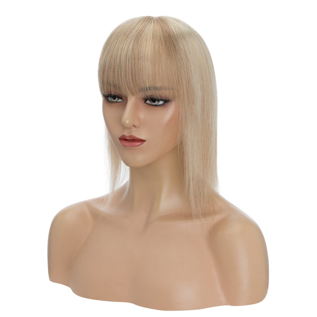 Human Hair Toppers For Women 100% Remy Topper With/Without Bangs 13*15CM Silk Base Clip In Topper 14inch - Blonde