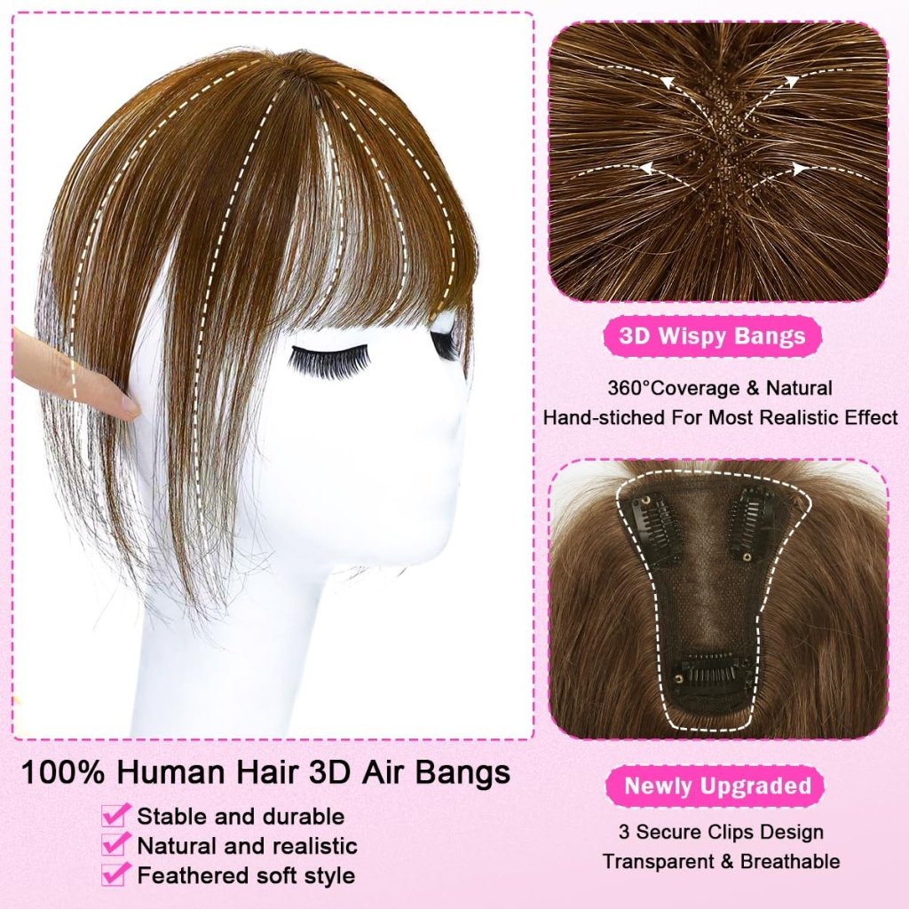 Hair Toppers For Women Real Hair 360° 3D Cover Human Hair Topper Wig with Bangs Hair Pieces