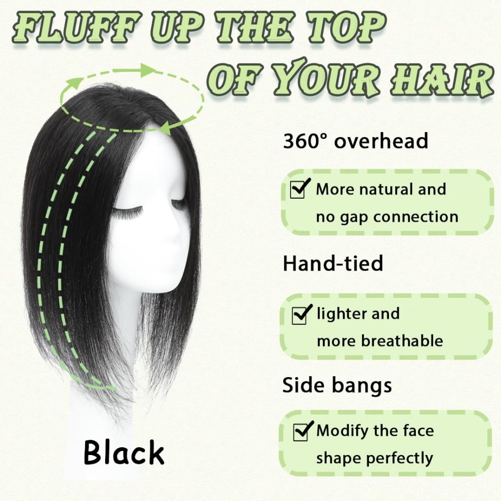 Hair Toppers for Women Real Human Hair 360° No Bangs Upgrade Lace Base Human Hair Toppers