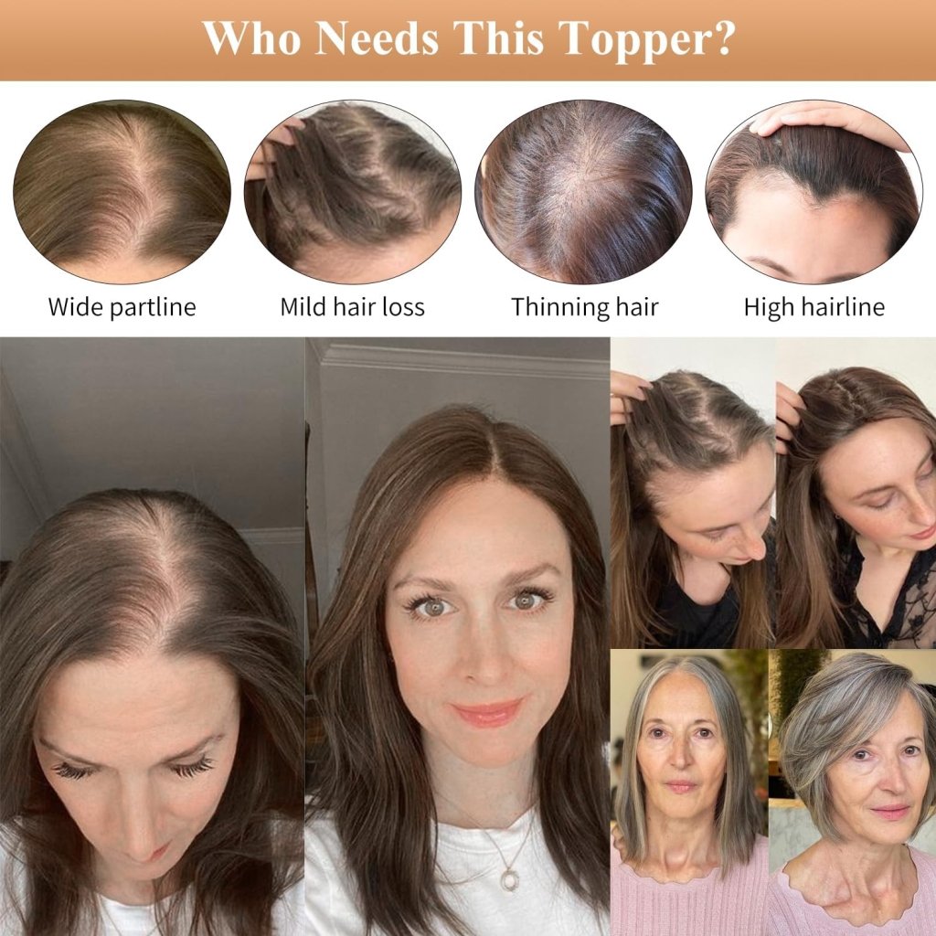 Hair Toppers for Women Real Human Hair Salt and Pepper Grey Human Hair Toppers 10 inch Dark Grey