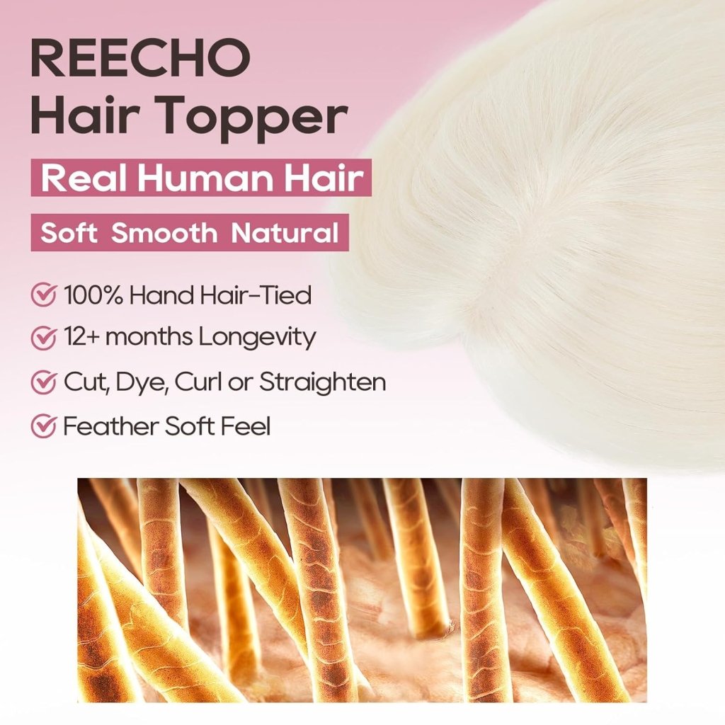 Hair Toppers for Women Real Human Hair Seamless Hair Piece with Bangs