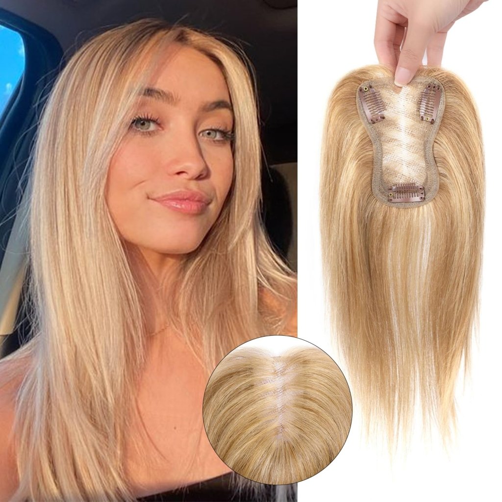 Hair Toppers for Women Real Human Hair Salt and Pepper Grey Human Hair Toppers 10 inch Dark Grey