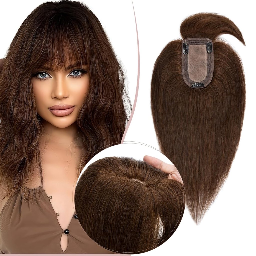 Human Hair Topper with Bangs - Real Human Hair Toppers for Women with Thin Hair