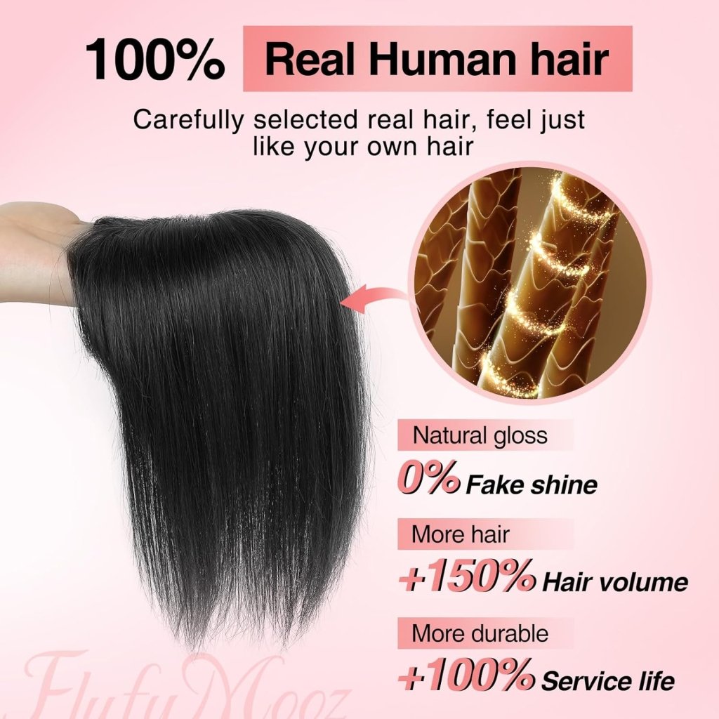 Human Hair Toppers for women 10 Inch Clip in Bangs 100％ Human Hair Toppers for Thinning Hair Cover Hair Pieces with Silk Base-Silver White