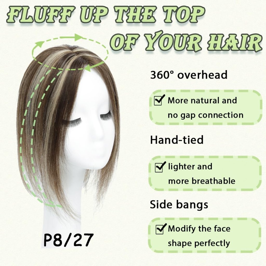 Hair Toppers for Women Real Human Hair 360° No Bangs Upgrade Lace Base Human Hair Toppers