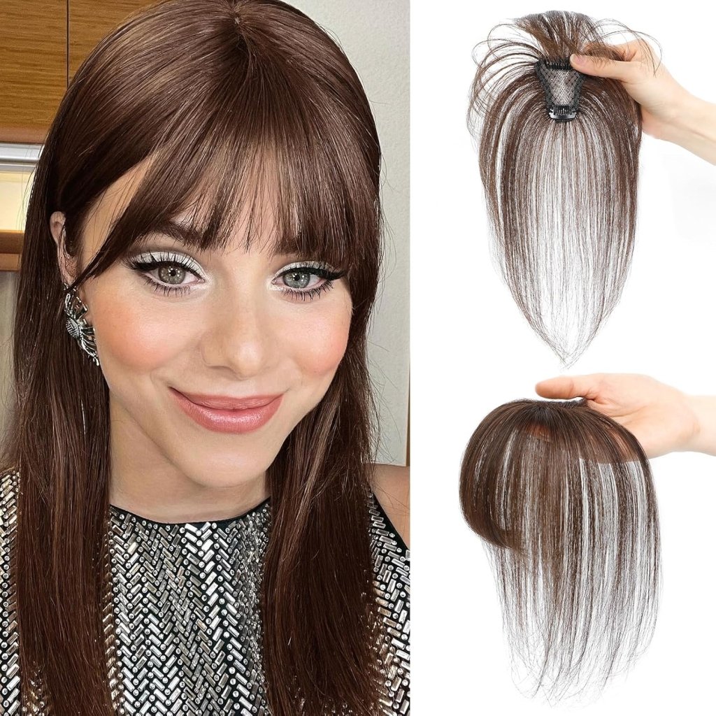 Clip in Bangs 100% Human Hair Toppers 360°3D Hair Pieces Clip On Air Bangs Extensions