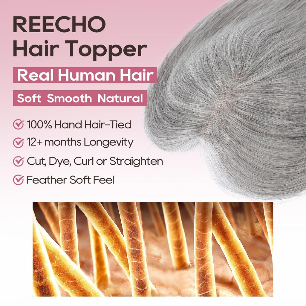 Real Human Hair Topper 10 inch Women Hair Toppers for Thinning Hair Light Grey Wigs
