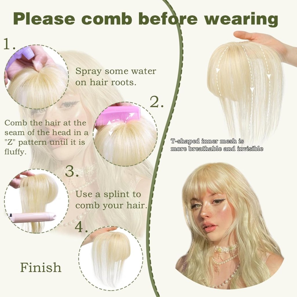 Clip in Bangs 100% Human Hair Toppers 360°3D Hair Pieces Clip On Air Bangs Extensions