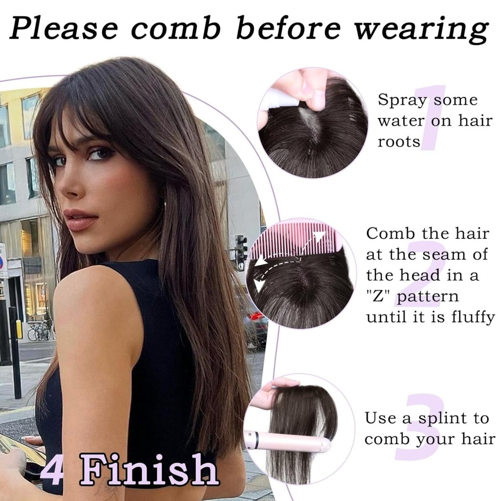 Clip in Bangs 100% Human Hair Toppers 360°3D Hair Pieces Clip On Air Bangs Extensions