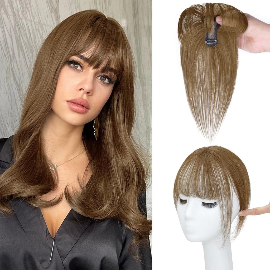 Clip in Bangs 100% Human Hair Toppers 360°3D Hair Pieces Clip On Air Bangs Extensions