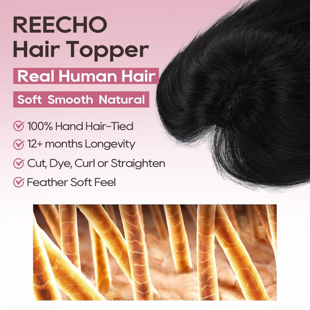 Hair Toppers for Women Real Human Hair Seamless Hair Piece with Bangs