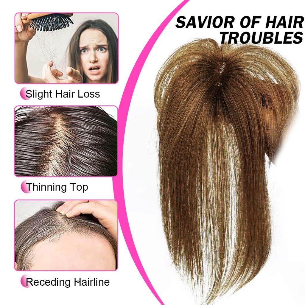 Hair Toppers For Women Real Hair 360° 3D Cover Human Hair Topper Wig with Bangs Hair Pieces