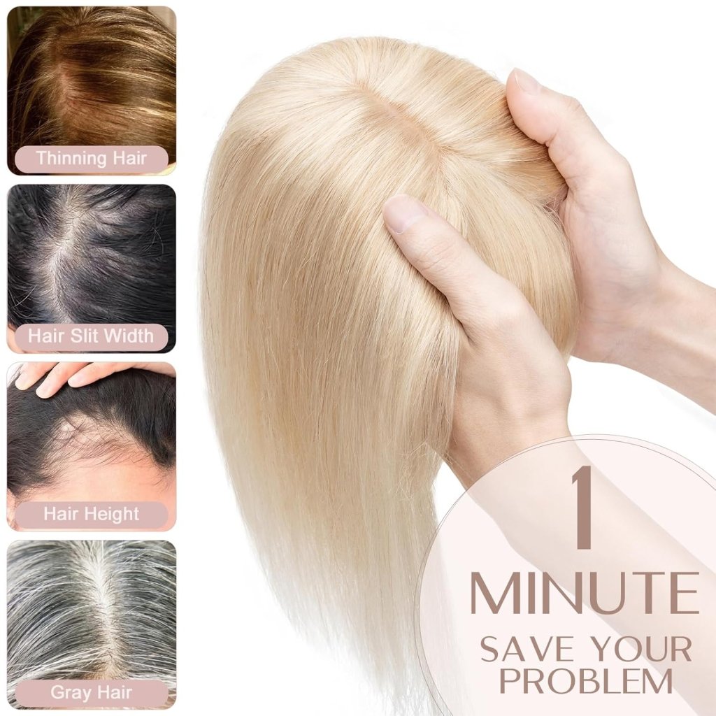 Human Hair Topper with Bangs - Real Human Hair Toppers for Women with Thin Hair