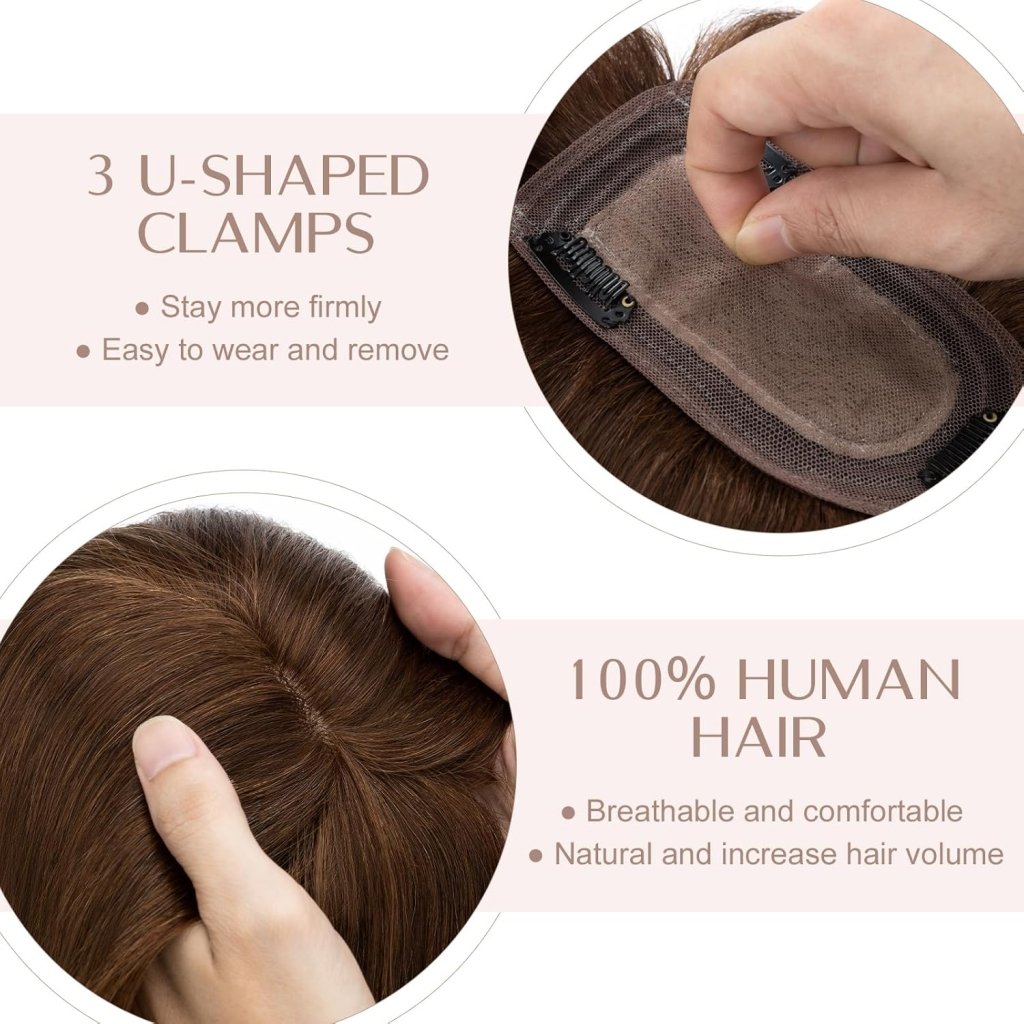 Human Hair Topper with Bangs - Real Human Hair Toppers for Women with Thin Hair