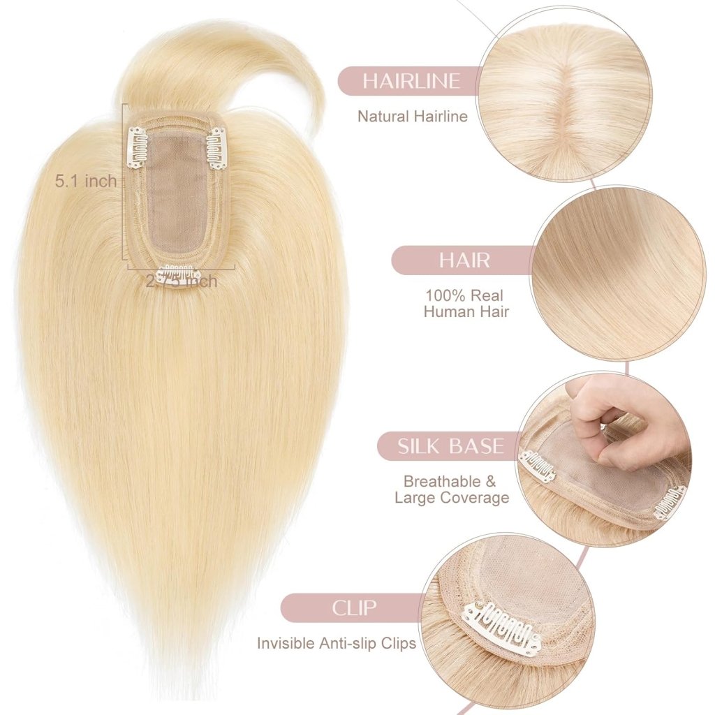 Human Hair Topper with Bangs - Real Human Hair Toppers for Women with Thin Hair