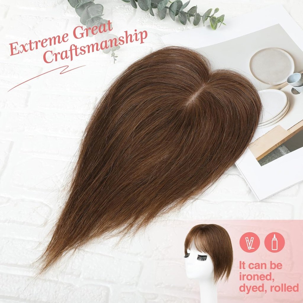 Human Hair Toppers for women 10 Inch Clip in Bangs 100％ Human Hair Toppers for Thinning Hair Cover Hair Pieces with Silk Base-Silver White