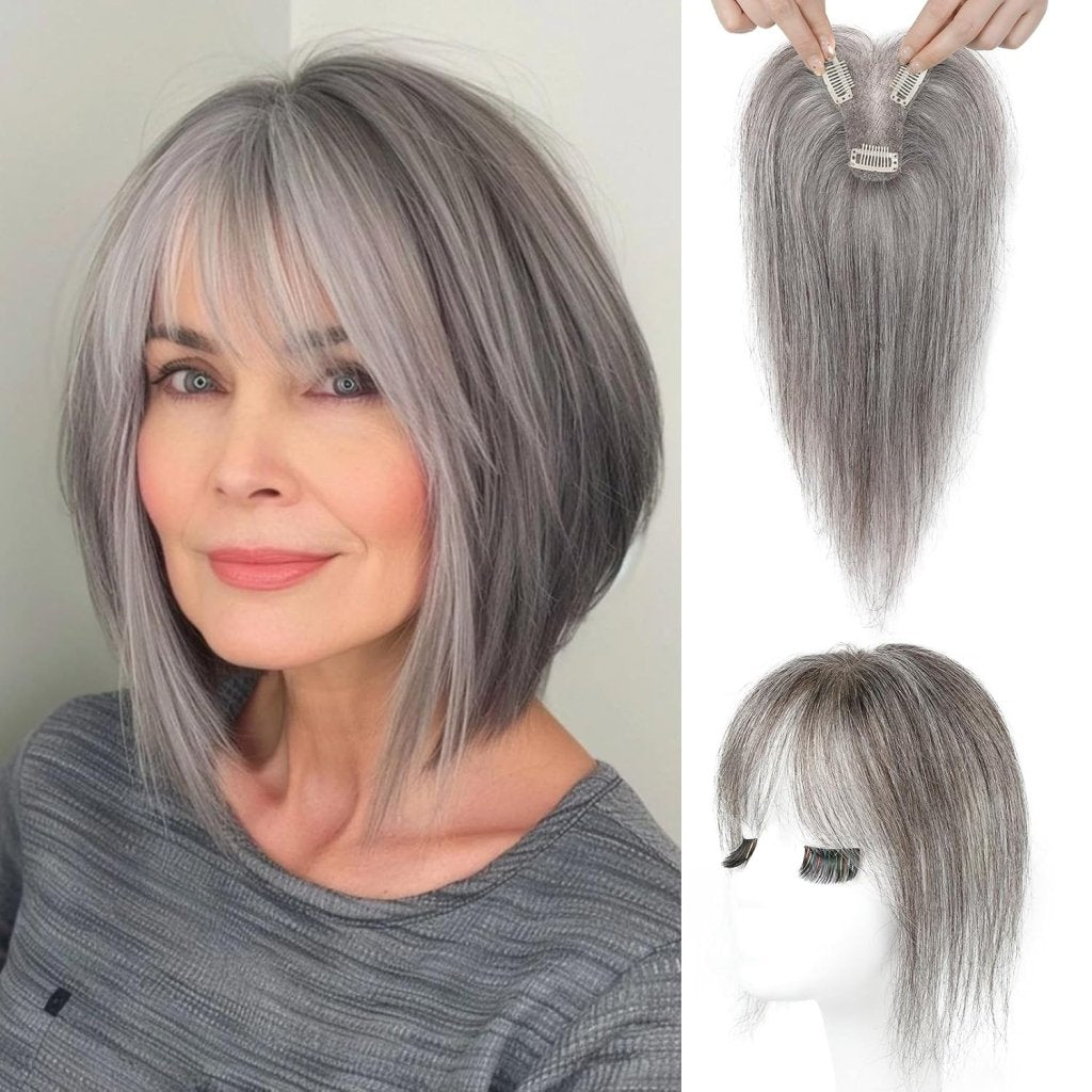 Hair Toppers for Women Real Human Hair Seamless Hair Piece with Bangs