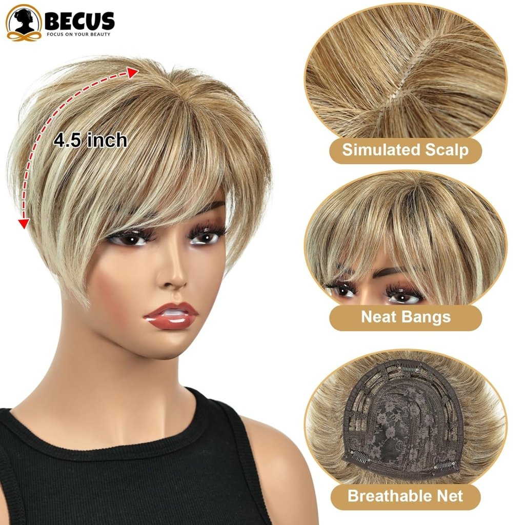 Hair Toppers with Thinning Hair Bangs 360°3D Cover Toupee Hair Pieces for Women Wig with Bangs
