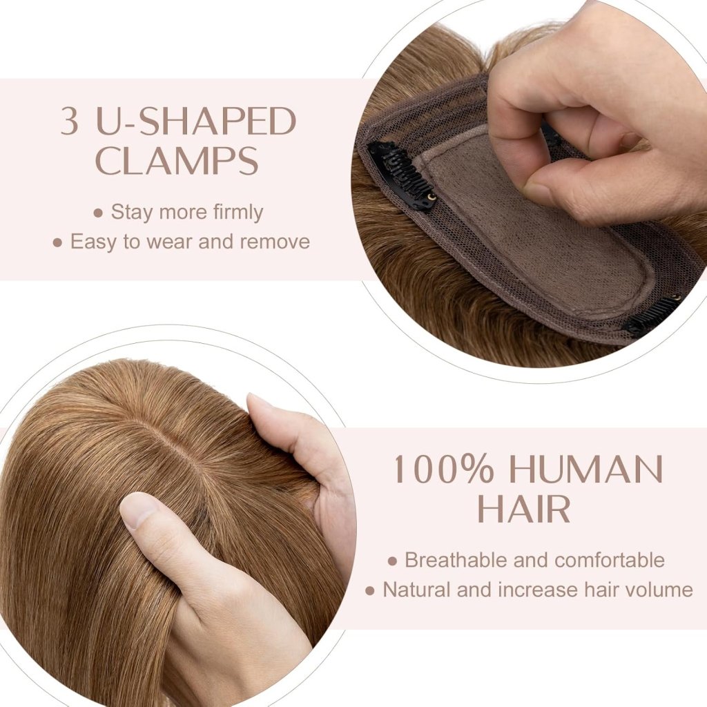 Human Hair Topper with Bangs - Real Human Hair Toppers for Women with Thin Hair