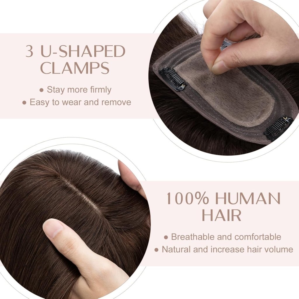 Human Hair Topper with Bangs - Real Human Hair Toppers for Women with Thin Hair