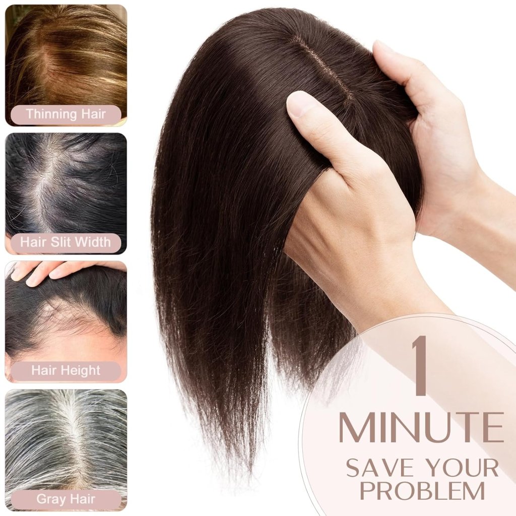 Human Hair Topper with Bangs - Real Human Hair Toppers for Women with Thin Hair