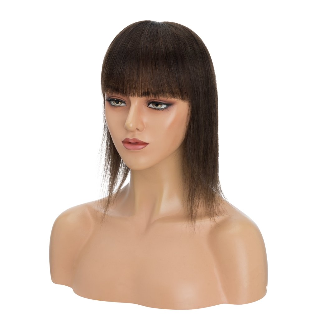 Human Hair Toppers For Women 100% Remy Topper With/Without Bangs 13*15CM Silk Base Clip In Topper 14inch - Blonde