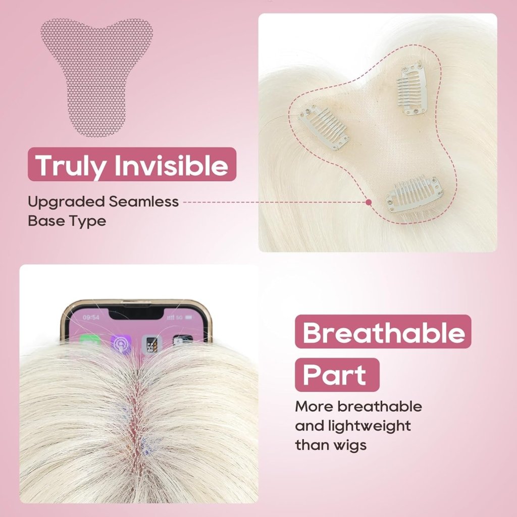 Hair Toppers for Women Real Human Hair Seamless Hair Piece with Bangs