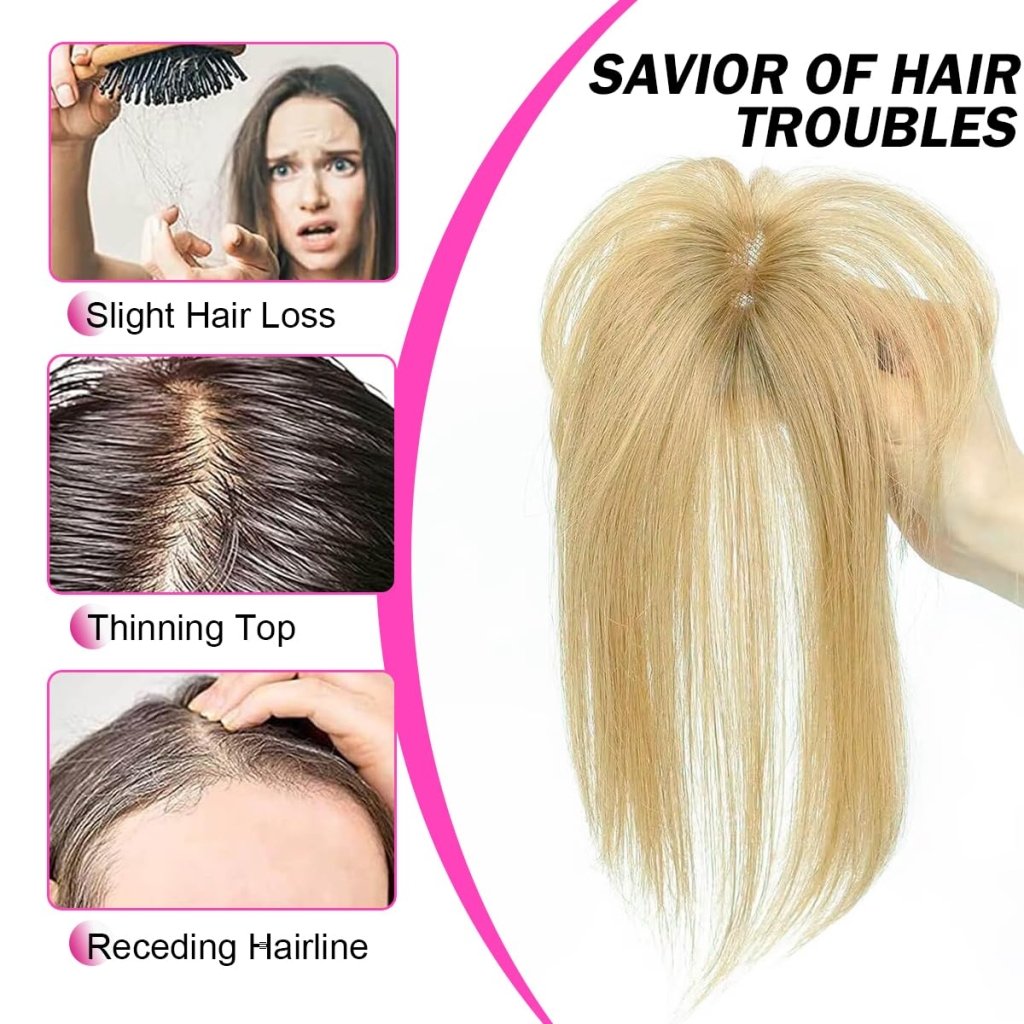 Hair Toppers For Women Real Hair 360° 3D Cover Human Hair Topper Wig with Bangs Hair Pieces