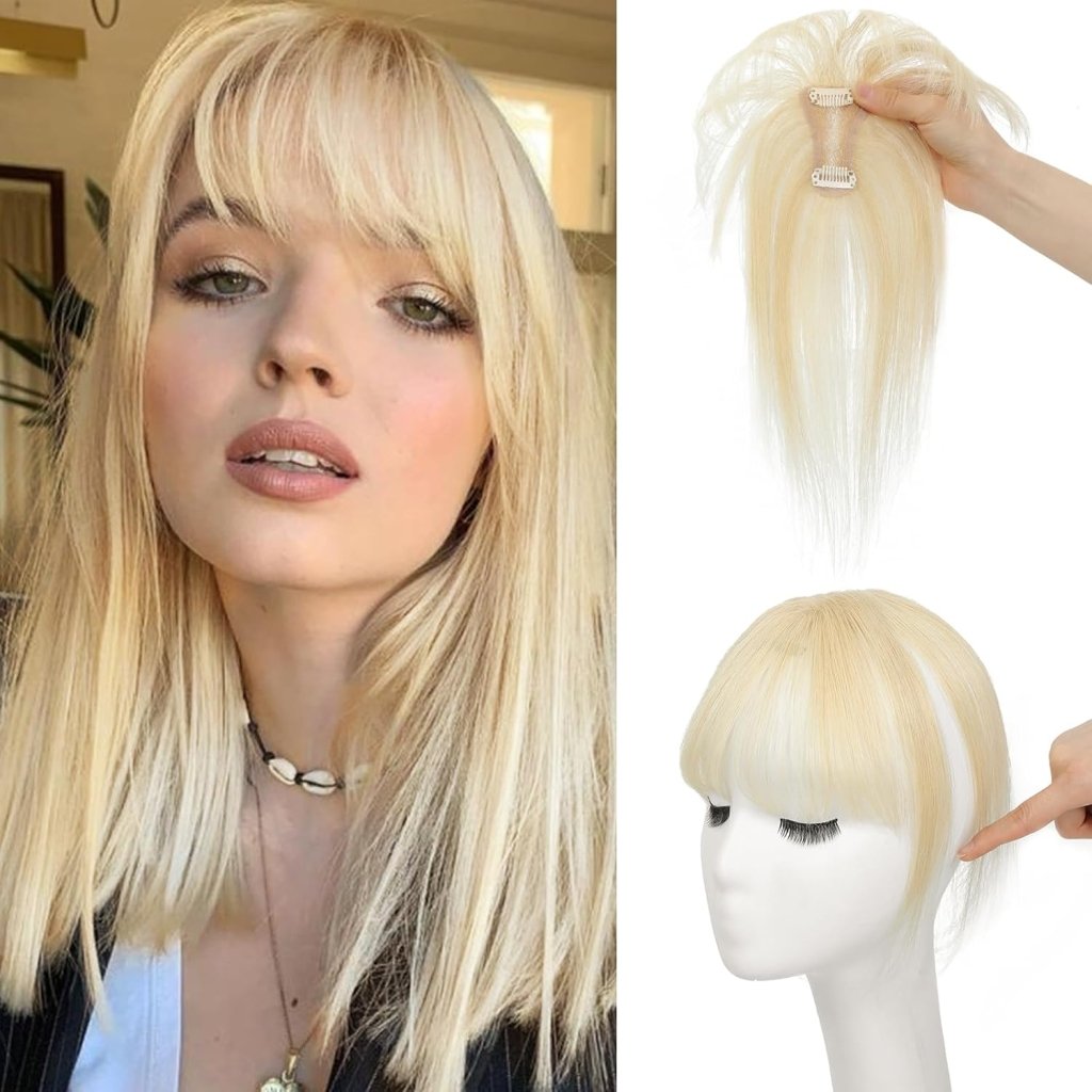 Clip in Bangs 100% Human Hair Toppers 360°3D Hair Pieces Clip On Air Bangs Extensions